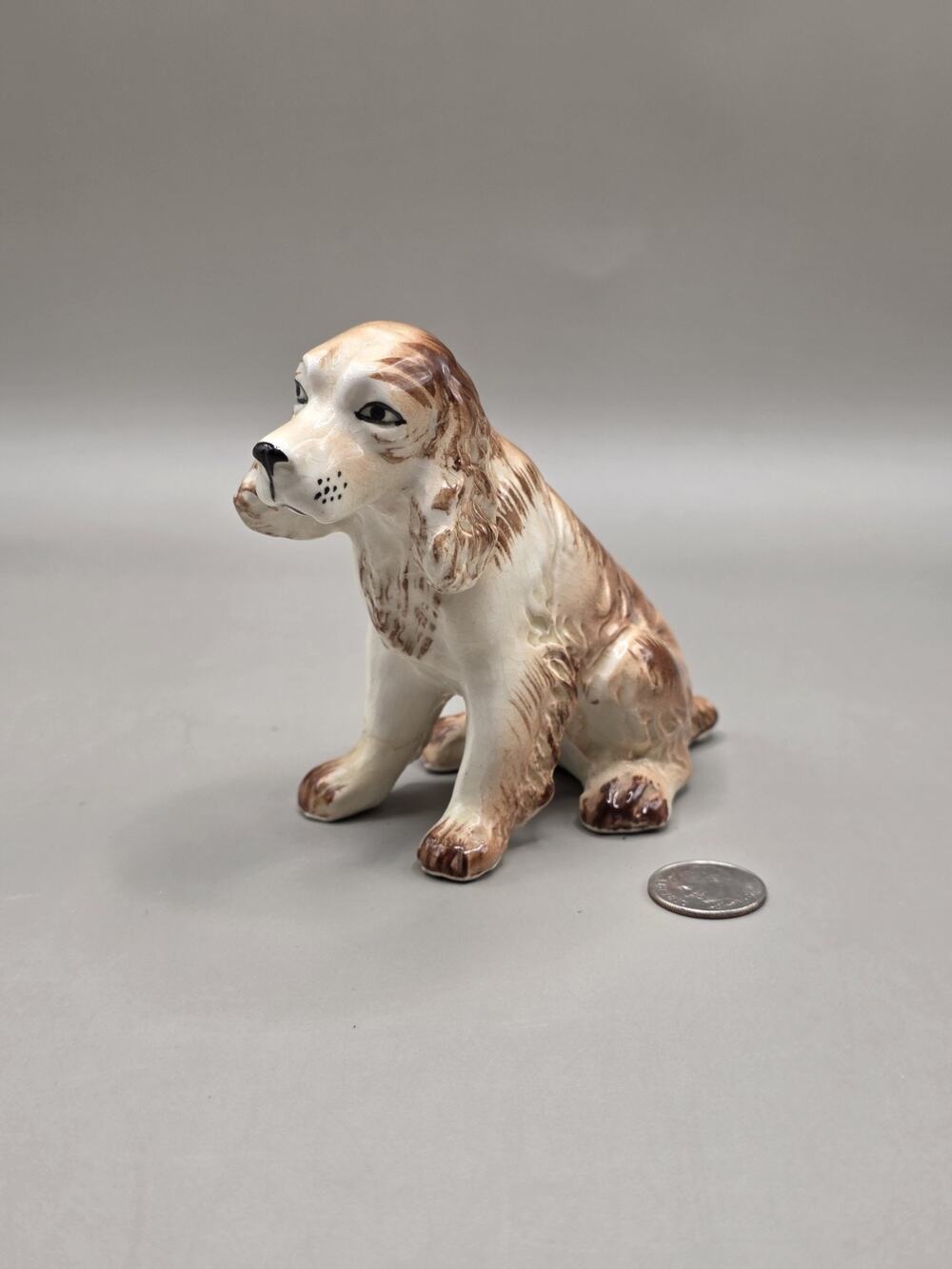 Vintage Ceramic Spaniel Dog Figurine Mid Century Japan Porcelain Cocker Seated